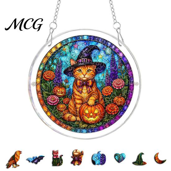Acrylic Halloween Puzzle Suncatcher, 7.87 Inch Sun Catcher Window Cute Decorations Hanging Ornament, Ideal for Gifting and Home Decor Ornament