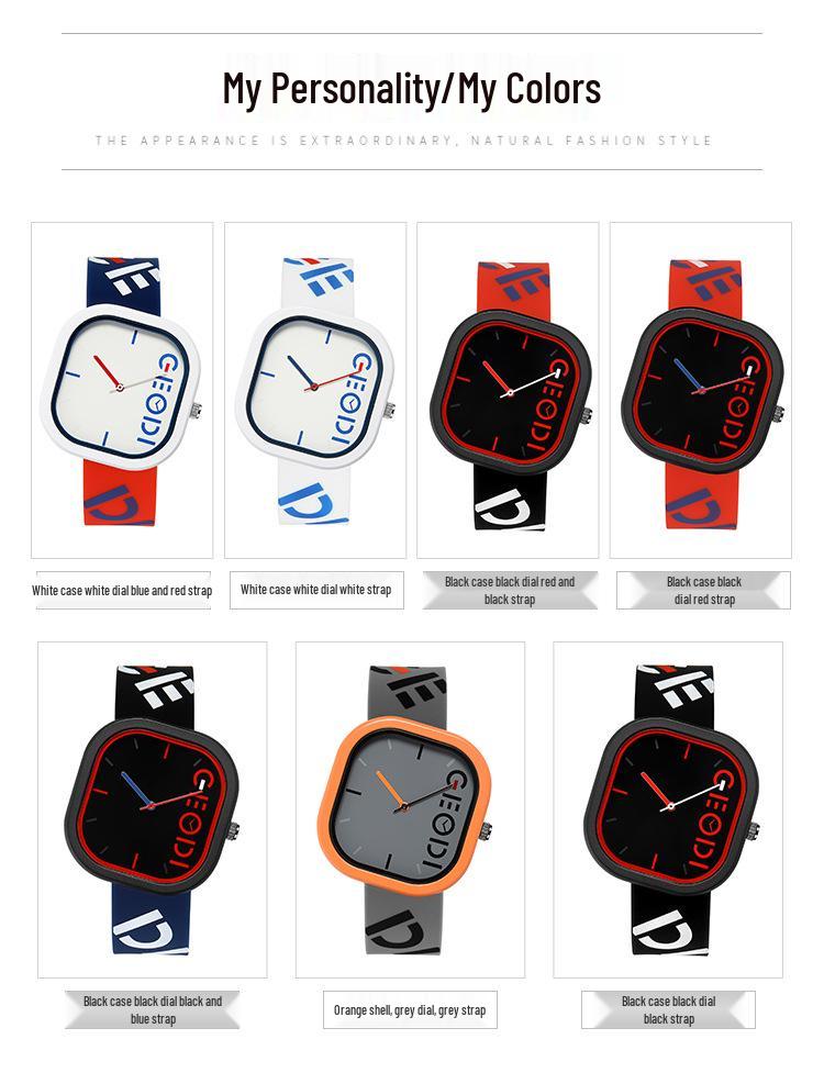 Gedi Модные Спортивные Силиконовый Ремешок Необычный Квадратный Циферблат Водонепроницаемые Студенческие Кварцевые Часы