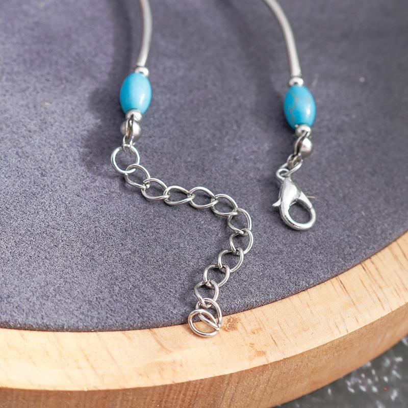 Персонализированное винтажное ожерелье в национальном стиле, бирюзовый кулон с кисточкой в ​​виде листа, синее бирюзовое ожерелье