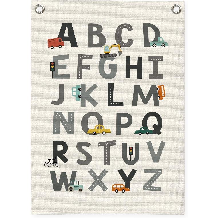 Toddler Room Decor,Alphabet ABC Poster Canvas Banner,Nursery Wall Decor,Boho ABC Poster Wall Hanging Pennant Flag for Kids Nursery,Toddler