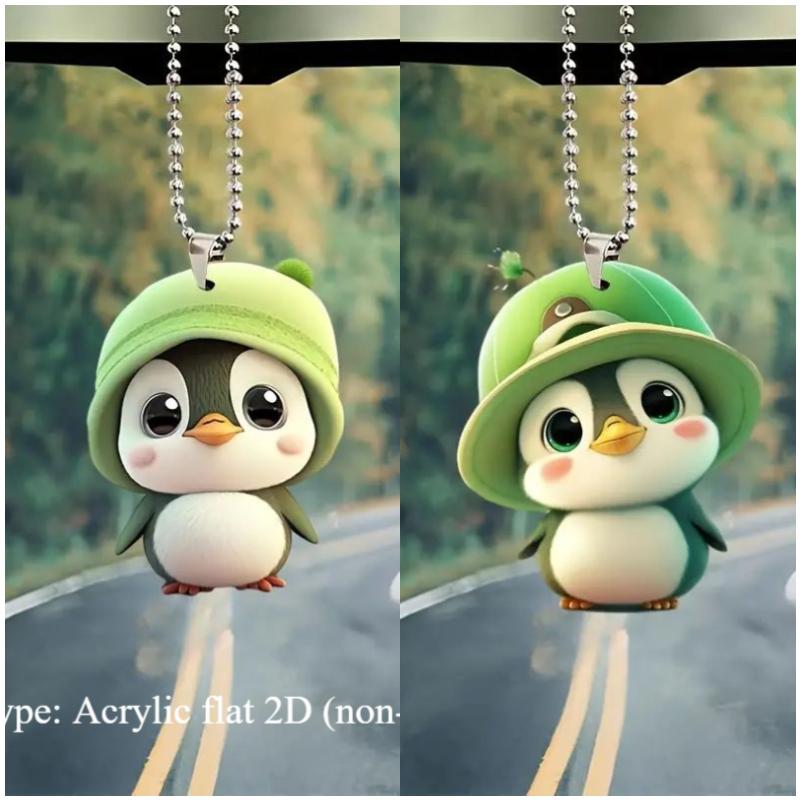 Cute New Green Little Penguin Acrylic Pendant Cross-border Flat Car Decoration Pendant Keychain Pendant