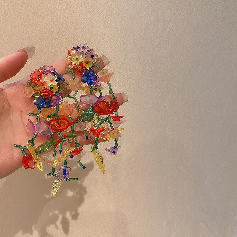 Серьги с кисточками в виде цветов из шифона "Серебряная игла", Милый стиль Мори, Дофаминовый тренд, Универсальные женские серьги