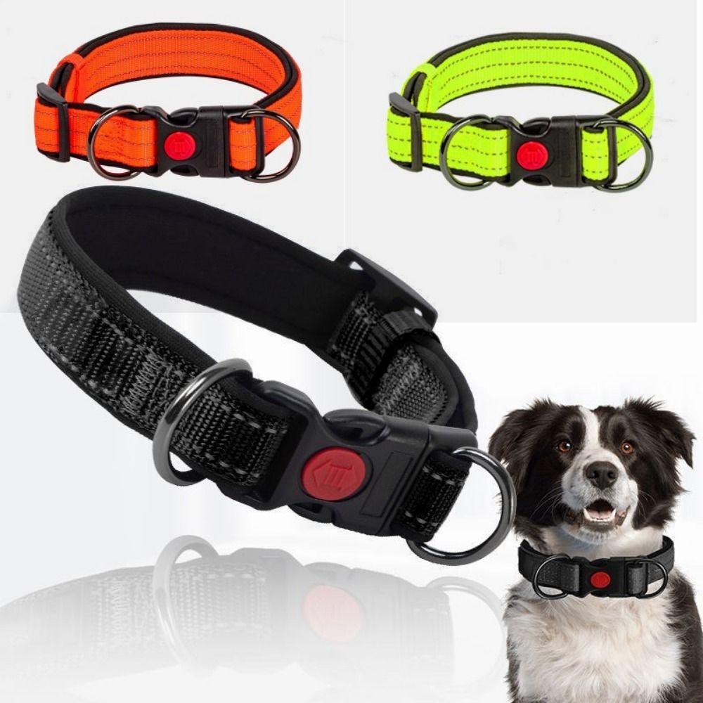 Buckle Nylon Durable Pet Collar Double D Ring Dog Collar Reflective Padded