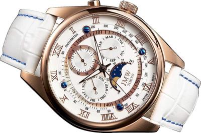 Роскошные часы с фазами Луны. Ремешок из натуральной кожи. Римские цифры. Водонепроницаемость 100 м. Тахиметр. Подарок на 300 штук. Подарок на день. Подарок [JMW TOKYO] Мужские.