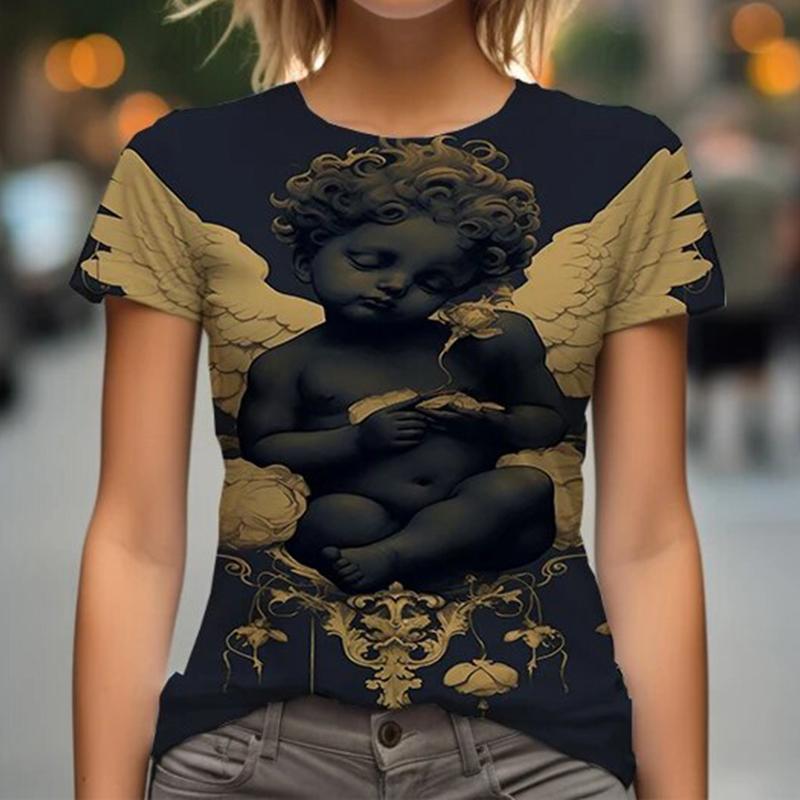 Женская футболка Angel Baby с 3D-принтом, повседневная футболка с короткими рукавами и круглым вырезом Y2K, уличная одежда Harajuku, футболка, женская одежда