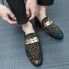 Men's Shoes Golden Nightclub Casual Shoes Slip On Fashion Loafers Mens Comfort Shoe Bright Leather Low-heeled Shoes Men
