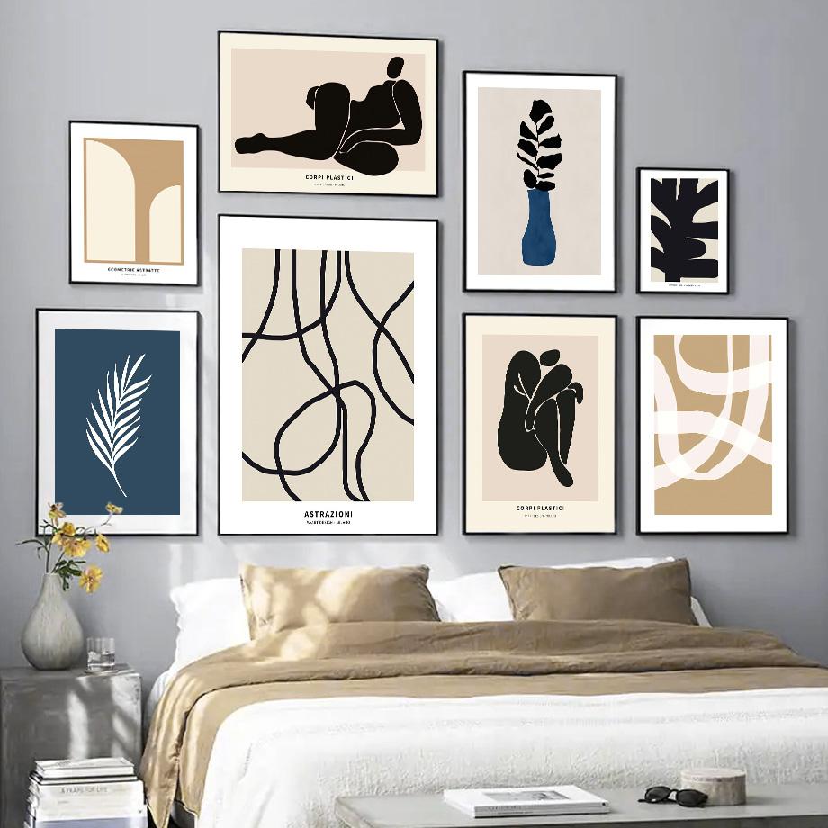 Abstract Mid-Century Modern Lines Nordic Gallery Wall Medieval Art Canvas Painting Posters Print Pictures for Living Room Decor No Frame
