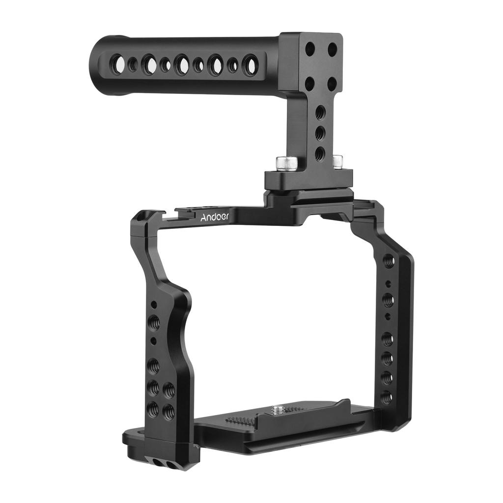 Andoer Camera Video Cage + Top Handle Kit Aluminum Alloy with Dual Cold Shoe Mounts Numerous 1/4