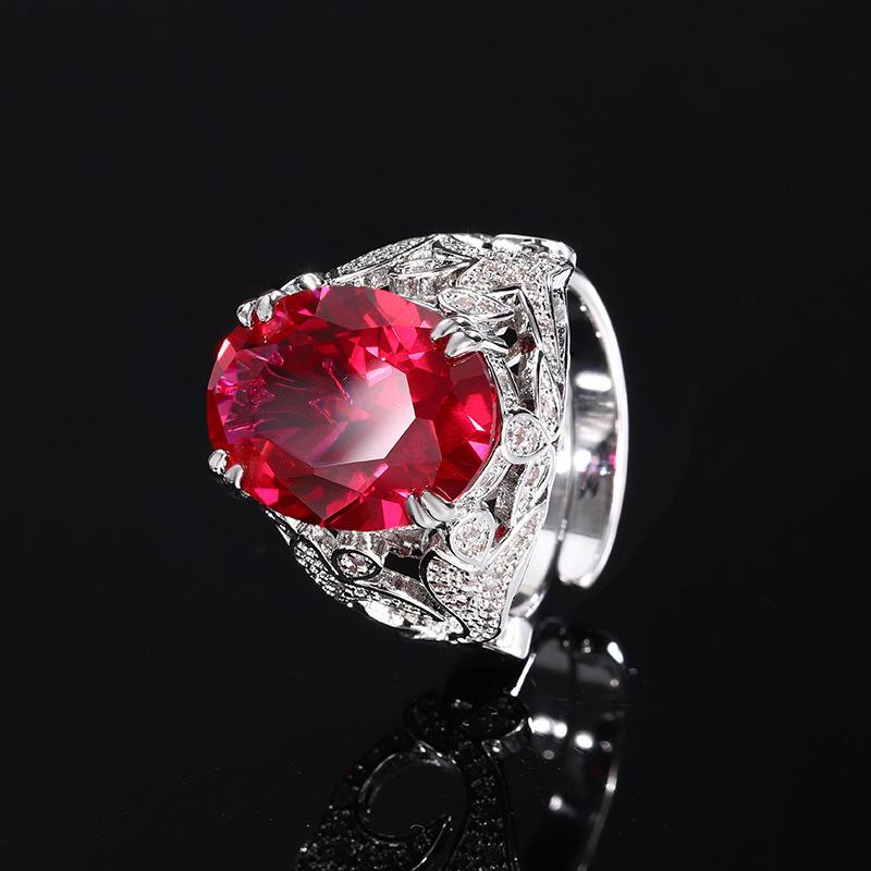 Jewelry Copper Bottom Gold-Plated Simulation Color Treasure Bird'S Nest Cut Corundum Egg-Shaped Ring Female 12 * 16