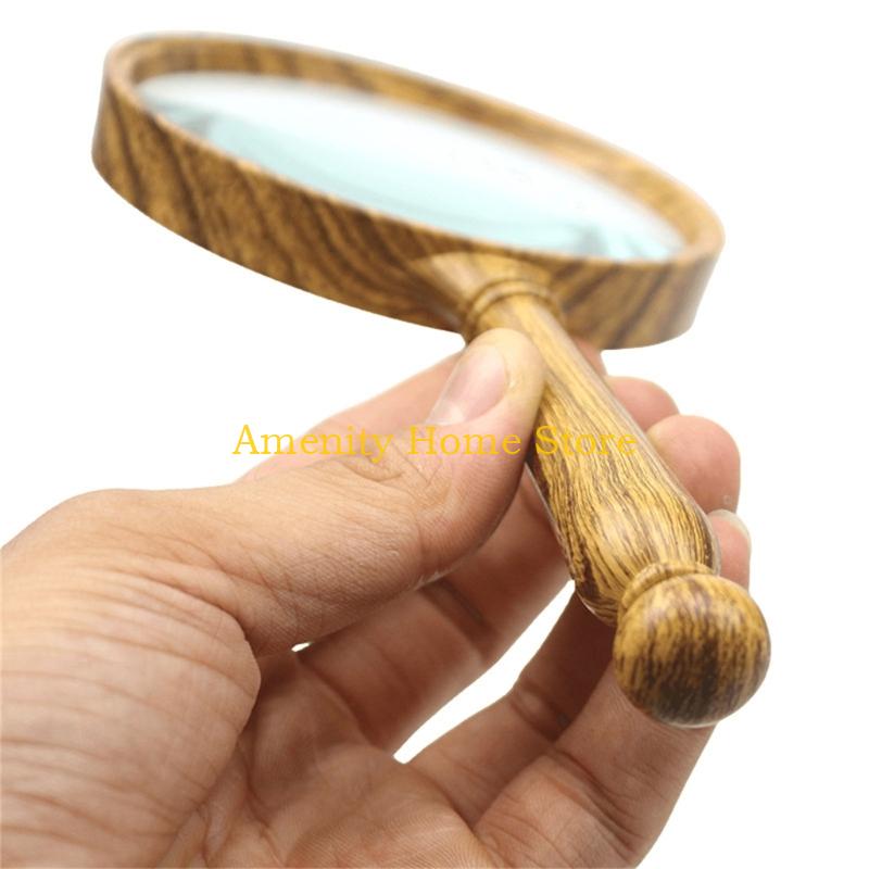 F26C Aspherical Lens 10X Magnifier with Retro Wooden Handle Not Fatigue Magnifying Glass for Detailed Observation Home Decors
