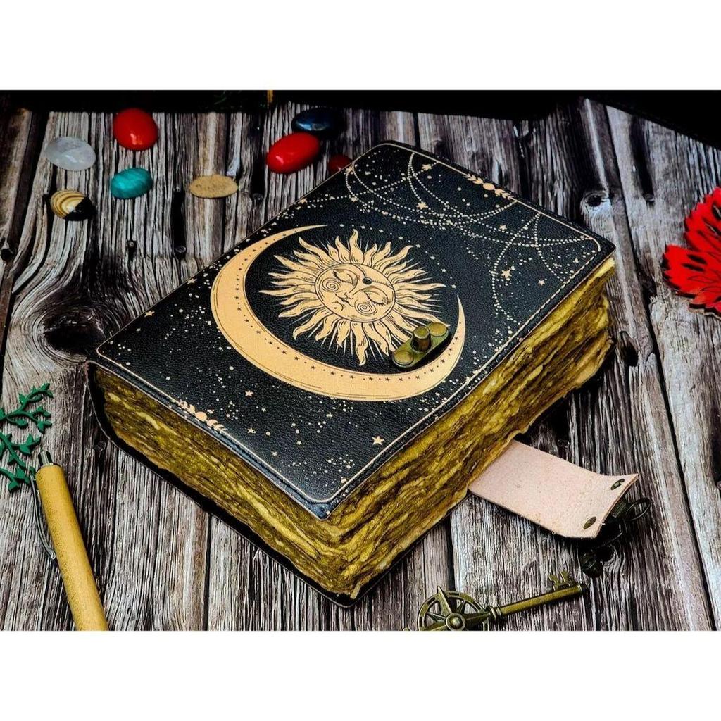 Sun Moon Vintage Book for Men Women 200 Handmade Paper with Lock for Traveling