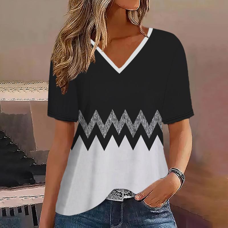 Модная женская футболка в полоску с принтом градиента и V-образным вырезом с короткими рукавами, базовые топы, уличная одежда, летняя одежда больших размеров, женские футболки