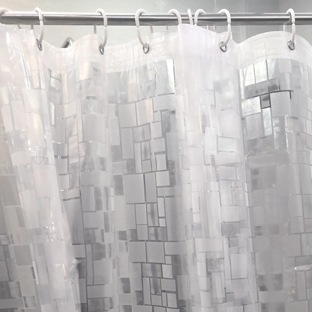 1шт прямоугольный квадратный узор водонепроницаемая занавеска для душа с крючками для душа и ванны, прозрачная душевая перегородка универсальная занавеска для душа