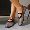 Mesh Breathable Rhinestone Fashion Versatile Women's New Foreign Style Niche Belt Flat Soft Soled Mary Jane Shoes Womens Shoes