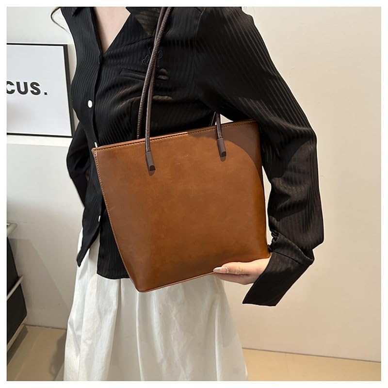 [Lotte Raka] tote bag With zipper luxury  Handbag handbag lightweight PU leather ladies men's (brown)