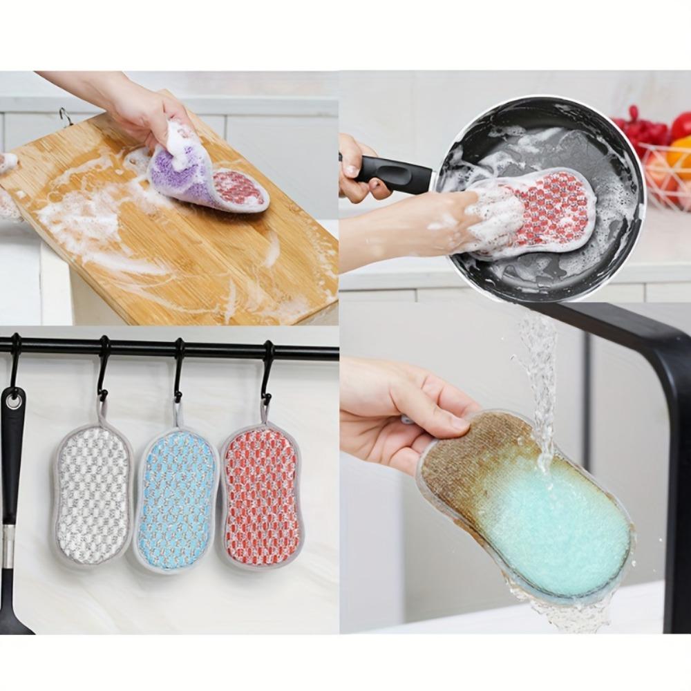 3/5pcs, Kitchen Dishwashing Sponge, Does Not Hurt Pot Brush Pot Artifact, Household Double-sided Cleaning Sponge Wipe, Scouring Pad