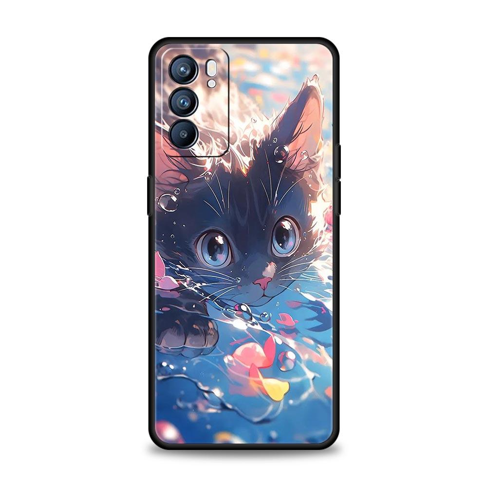 Чехол для Oppo A54 A53 A52 A9 A15 A95 A17 A16 A76 A74 Find X6 X5 Reno8 Reno7 Reno6 Pro 5G Обложка мультяшный милый кот Арт мода