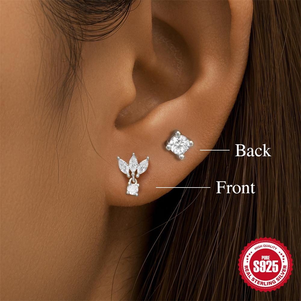 Серьги-пирсинг из стерлингового серебра S925, спиральные, для хряща, 16G, с цветком «кошачий глаз», бриллиантовой короной, двойные, двухсторонние, можно носить в несколько рядов