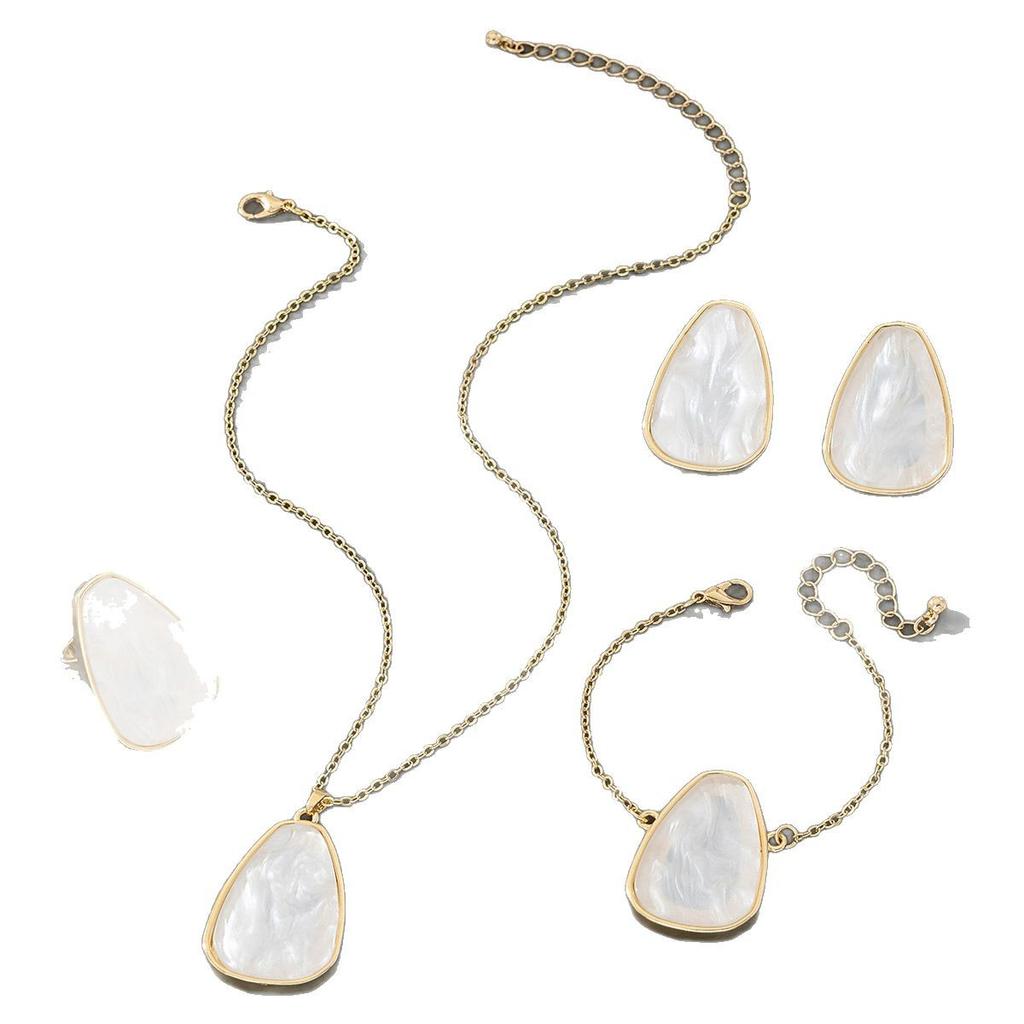 Модный овальный комплект из ожерелья, сережек, браслета и кольца