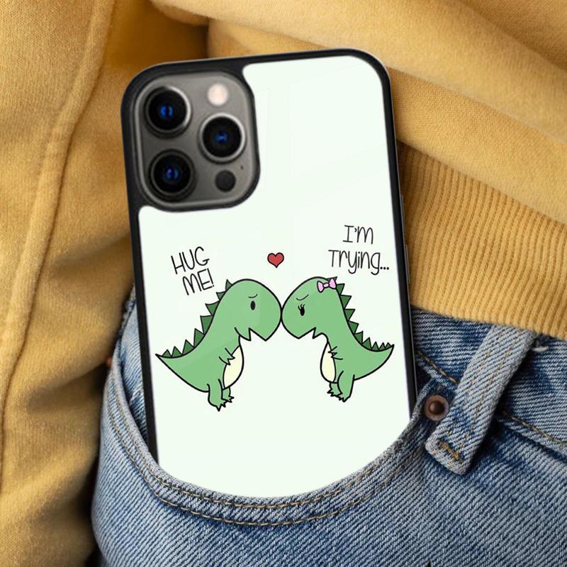 Dinosaur Couple Cat Pinch Face Soft Phone Case for iPhone 17 Air 16e Pro max 15 Pro 13 14 Plus 11 12 MagSafe Magnetic Coque