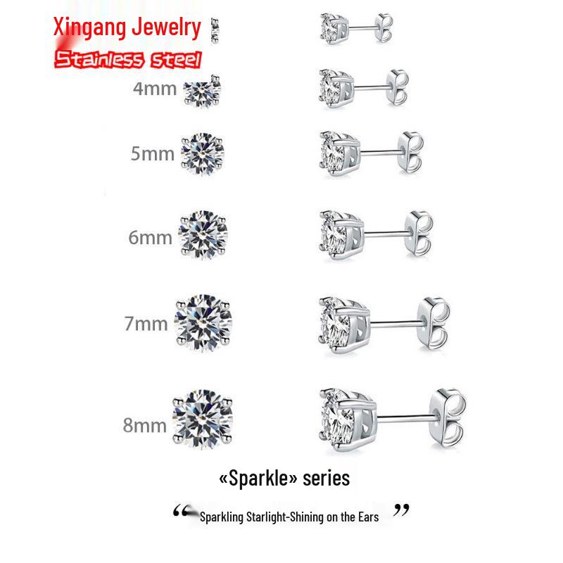 High-Quality Genuine Zircon Stud Earrings with S925 Silver Four-Prong Setting