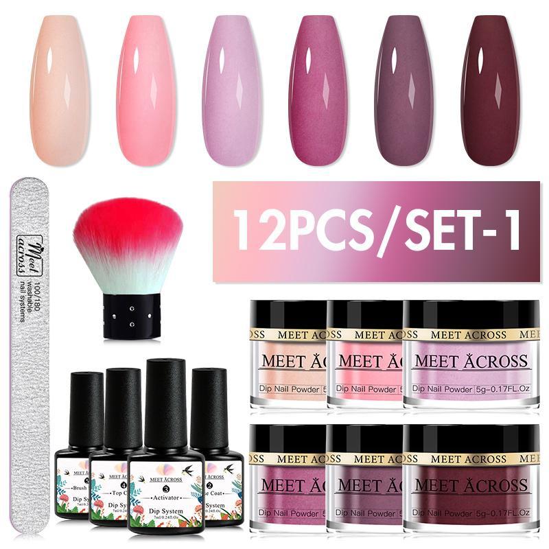MEET ACROSS 8 шт./12 шт./16 шт., набор для ногтей с системой погружения, порошок для ногтей с базовым активатором, жидкий гель, цвет ногтей, натуральный сухой