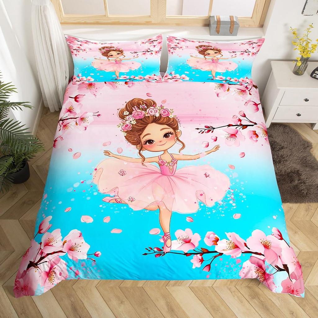Cartoon Ballet Girl Duvet Cover Twin Queen Size Sport Theme Bedding Set Soft Microfiber Dancer Comforter Cover With 2 Pillowcase