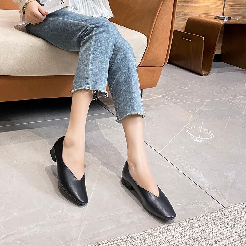 Woman Elegant French Square Toe Mary Janes Casual Flats Female Summer Loafer Shoes Woman Retro Low Heeled Soft Soled Flat Shoes