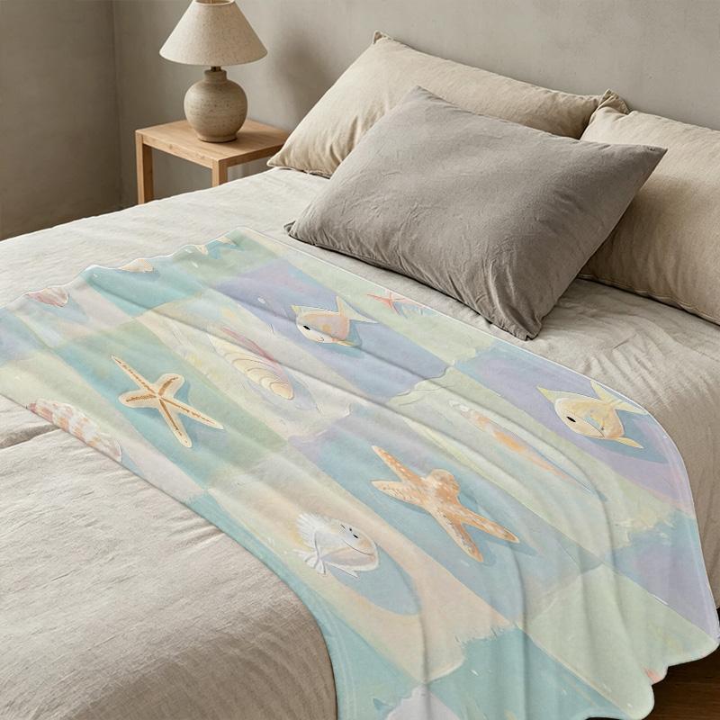 All Season Thick Flannel Blanket, Ocean Theme Soft Skin-Friendly Single Warm Blanket Cozy for Home, Guest Room, Christmas Halloween Decor