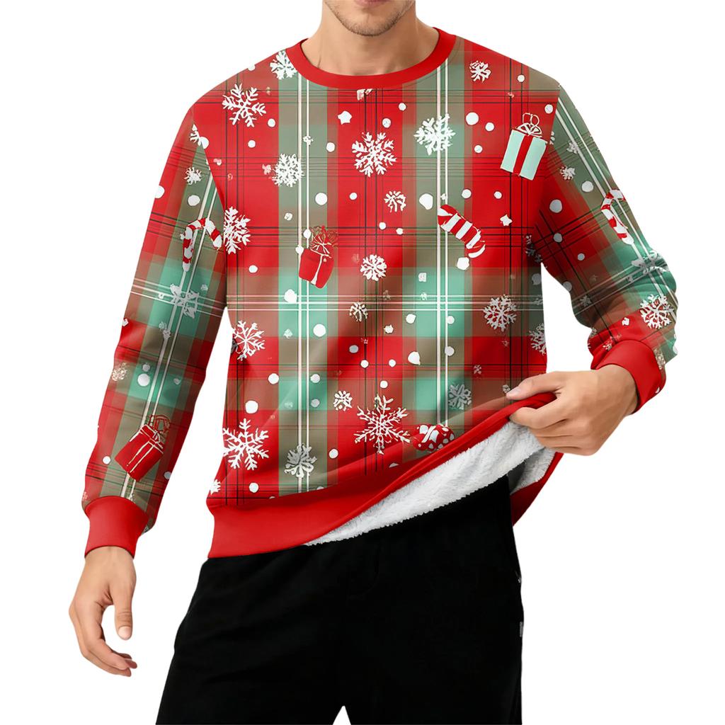 Мужской свитшот с круглым вырезом, на флисовой подкладке, плотный, однотонный