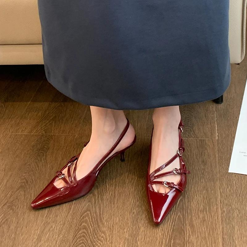 2024 Брендовые туфли для женщин с пряжкой на ремешке, женские туфли на высоком каблуке, модные туфли с пряжкой для офиса и карьеры, сексуальные туфли с острым носком для женщин