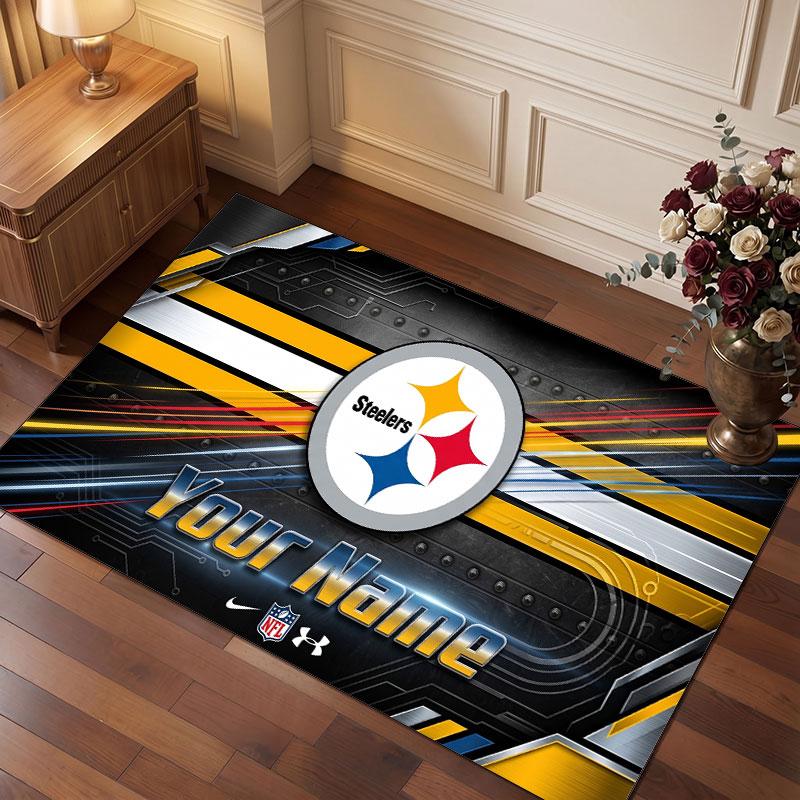 Pittsburgh Steelers Personalized Crystal Velvet Carpet, Customized Name Text Soft Anti‑Slip Rug for Living Room Bedroom