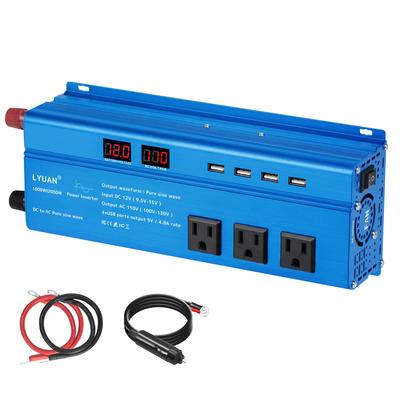 Инвертор чистой синусоиды LVYUAN 12V 1000W МАКС. 2000W DC 12V AC 100V Преобразование Розетки переменного тока x USB-розетки x 4 Автомобильный инвертор Выработка солнечной энергии Катастрофа