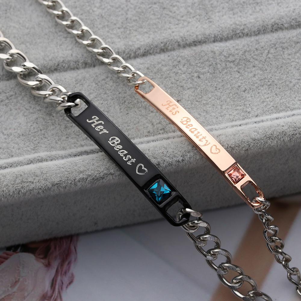 Fashion Men and Women Love Bangle Couple Bracelets Her King Stainless Steel His Queen