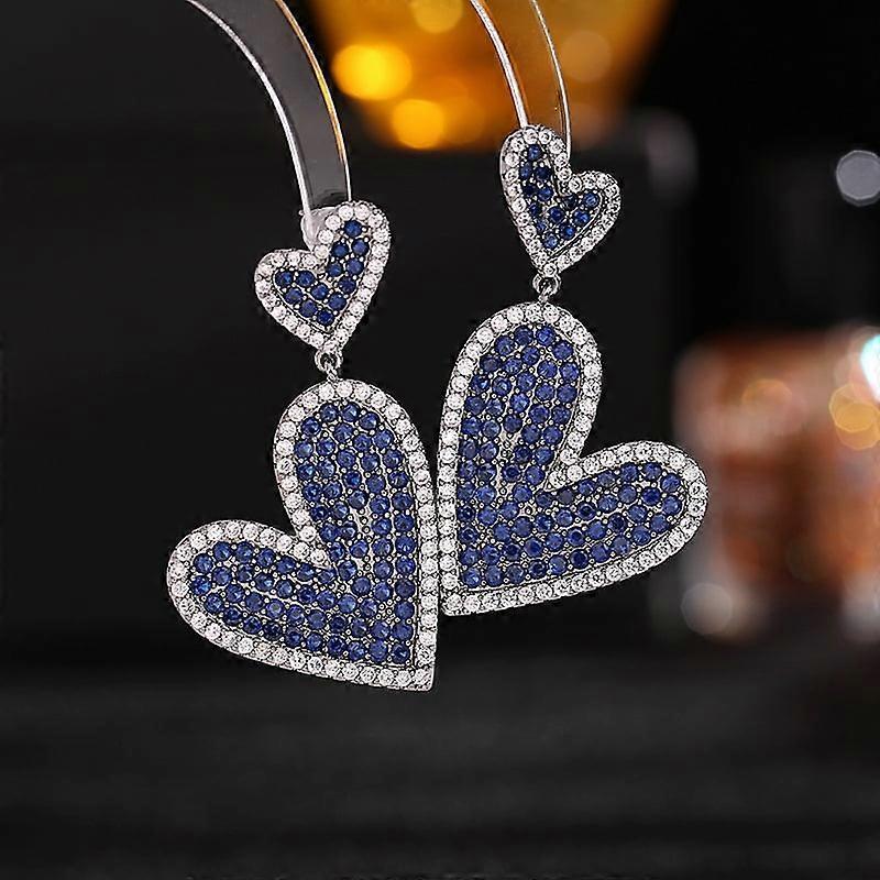 S925 Silver Needle Exaggerated Atmosphere Light Luxury High-end Earrings Slightly Full of Zircon Heart-to-heart Double-layer Love-shaped Earrings