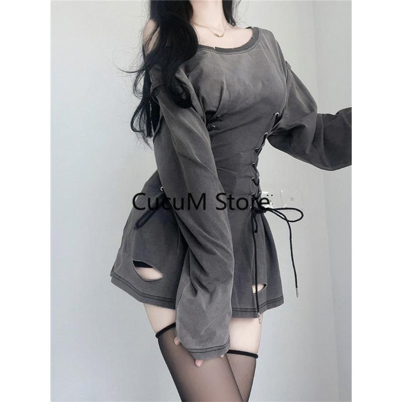 New Fairycore Grunge Goth Corset Dress Women Aesthetic Harajuku Streetwear Bandage Slim Bodycon Dress Y2k 90s Indie Clothes