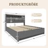 140 x 200cm Upholstered Bed Frame with LED Lighting, USB Type-C Charging and Under-Bed Storage, Hydraulic Storage Bed Frame, Grey, No Mattress