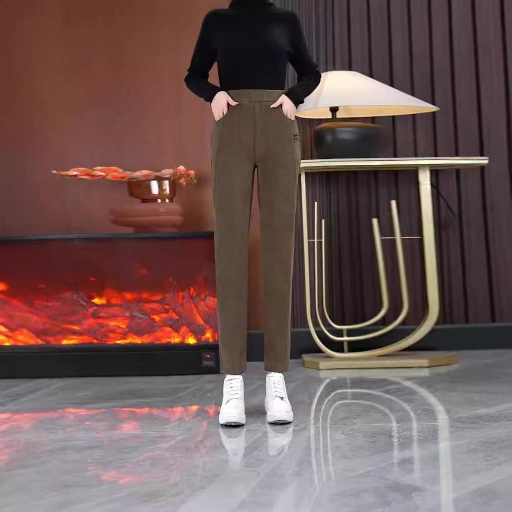 New High Waist Velvet Harem Pants Slim Warm Loose-Fit Trousers for Autumn & Winter