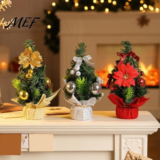 Small Artificial Christmas Tree Mini for Desk, Pine Tabletop Decor, Stable Base Decoration Reusable Festive Centerpiece Home Office, Holiday