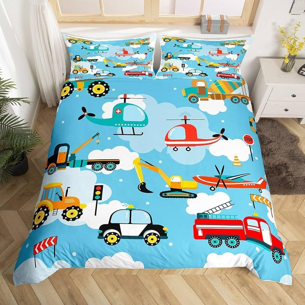 3D Engineering Vehicle Pattern Пододеяльник Постельное белье Экскаватор Постельное белье Мальчик Детский Односпальная Двуспальная Кровать Большой Подарок