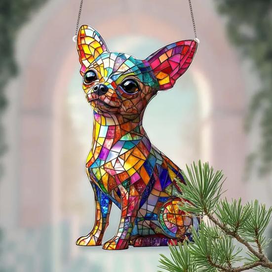 Собака ловец солнца окрашенный акриловый рождественский орнамент красочный щенок ловец солнца подвесное украшение для окна балкона сад