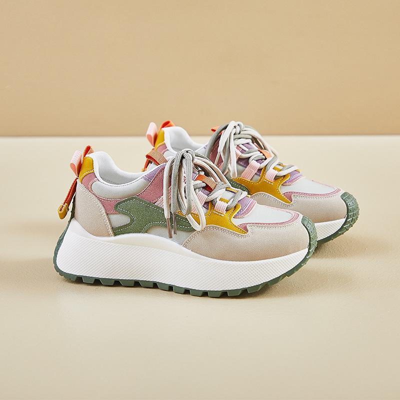 Корейские новые папины туфли для женщин, осень 2024 г., студенческие беговые и повседневные туфли, толстая подошва, увеличивающие рост, модель BN016-1