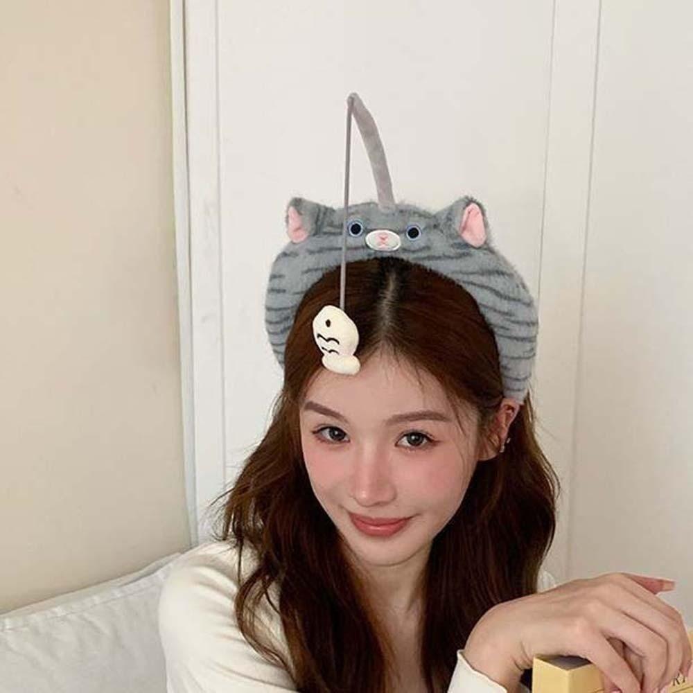 Panda Cat Fishing Plush Headband Hair Accessories Girls Cartoon Hairband Adorable Hair Hoop Women