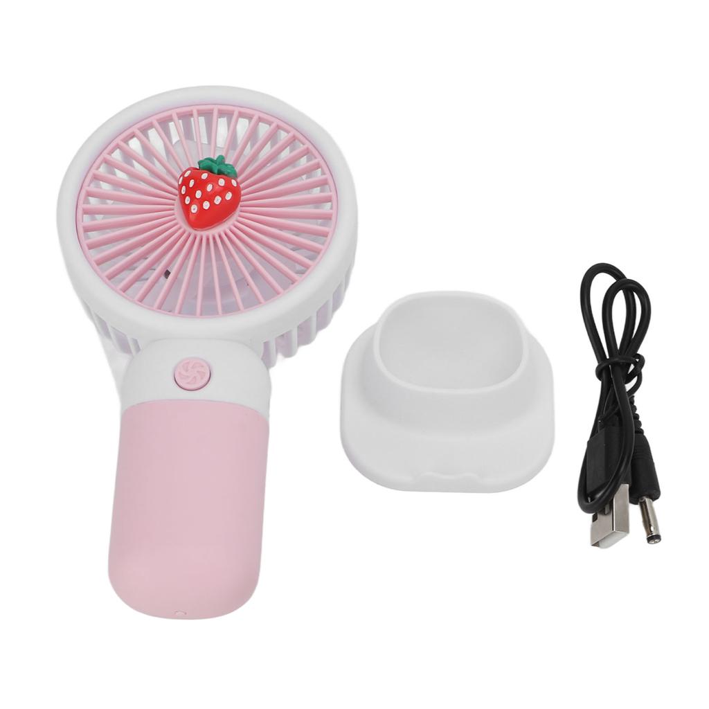 Handheld Fan Cartoon Strawberry Look USB Charging Portable Rechargeable Fan Portable with Lanyard Fo