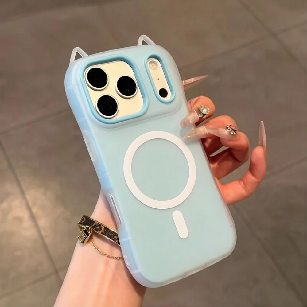 Luxury Cat Ear Magnetic Candy Phone Case For 17 16 15 14 13 12 11 Pro Max Plus For Magsafe Shockproof Bumper Cases Cover