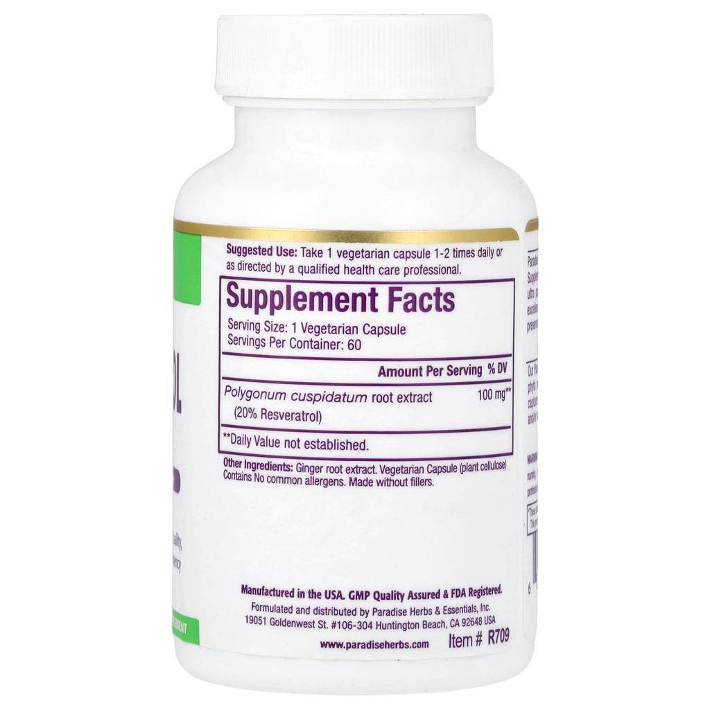 Paradise Herbs Ресвератрол, 60 растительных капсул