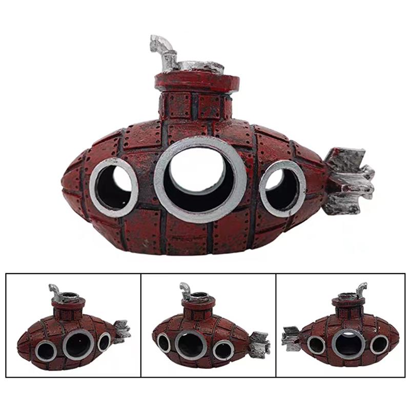 Аквариумные украшения, подводная лодка, винтажная смоляная полая с несколькими отверстиями, рыбный домик для креветок, игровой домик, скрытие рыбы, товары для домашнего декора