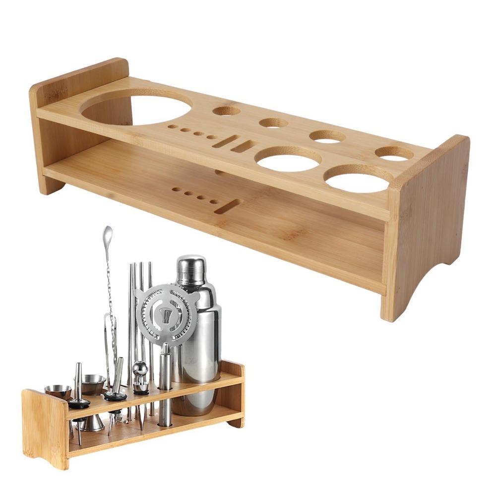 Easy Storage Bar Tool Organizer Wood Bartender Set Stand Portable Bartending Tool Holder Home
