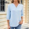 Весенне-летняя свободная однотонная шифоновая футболка с v-образным вырезом и пуговицами, женский топ