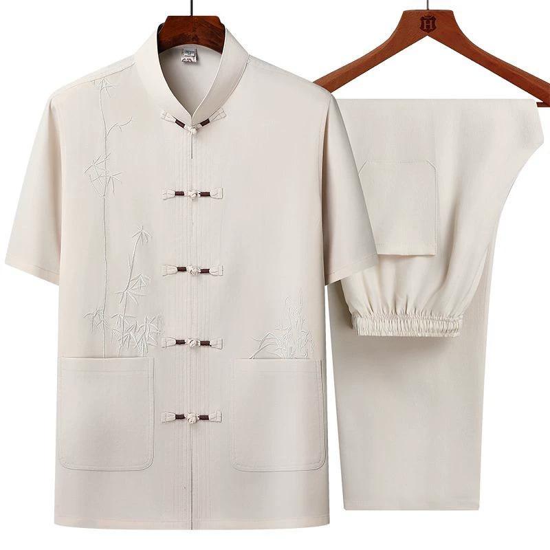 Мужские комплекты рубашка брюки летняя мужская рубашка рубашка с коротким рукавом рубашки комплект из двух предметов китайский стиль